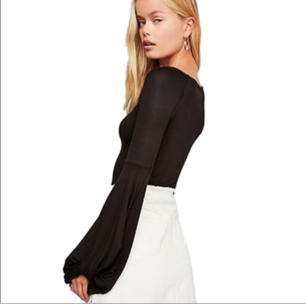 Free People To The Tropics‎ Bell Sleeves Top Black Large - Picture 5 of 11